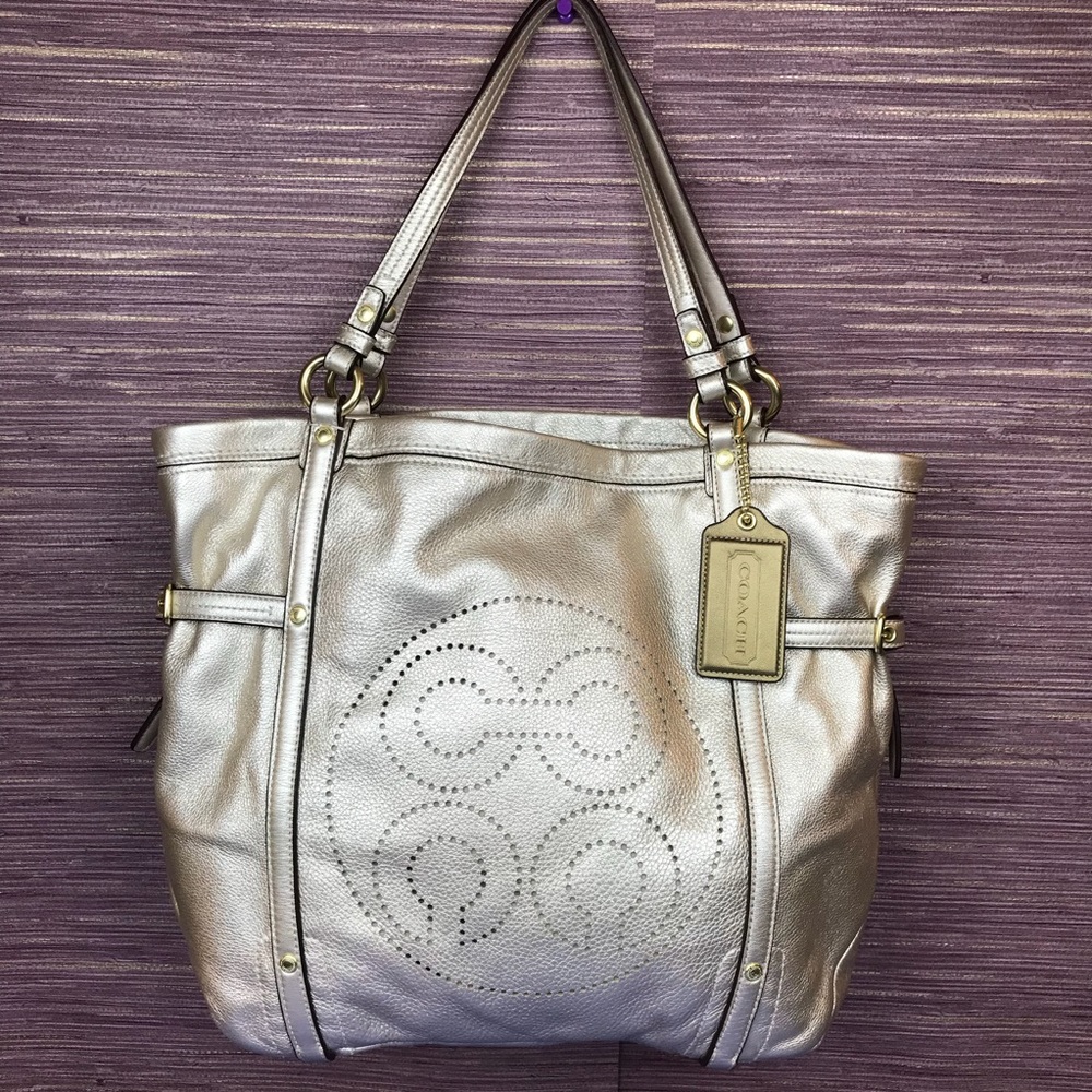 💜 Coach Audrey Andie Metalic Gold Cinched Tote